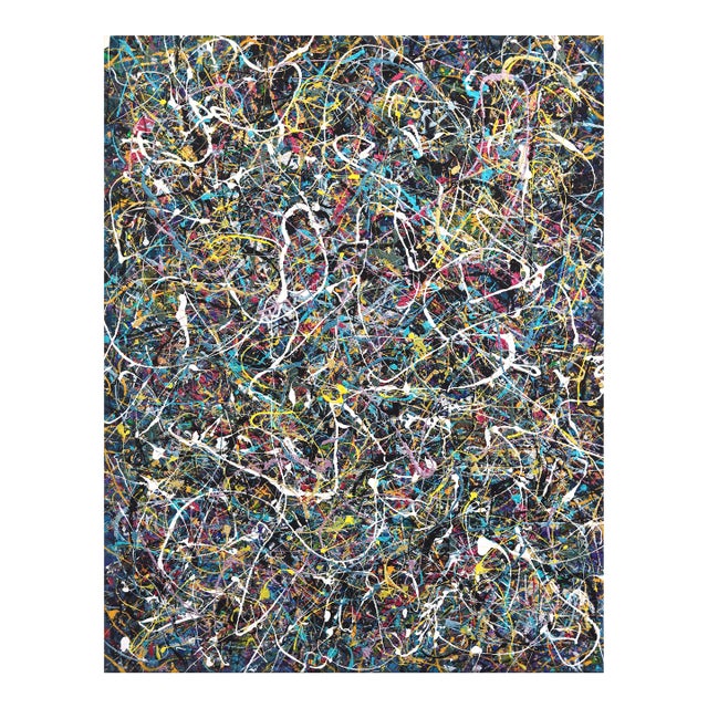 White Noise - Colorful Energetic Abstract Expressive Textural Drip Painting Original Artwork by Marc Raphael For Sale