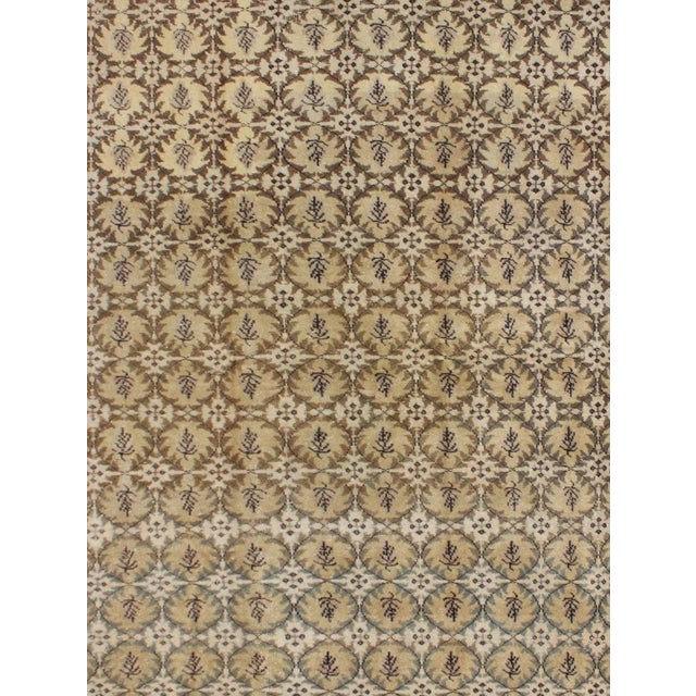 Vintage Turkish Modern Rug With Repeating Geometric Pattern in Beige, Brown, and Soft Gray Tones For Sale