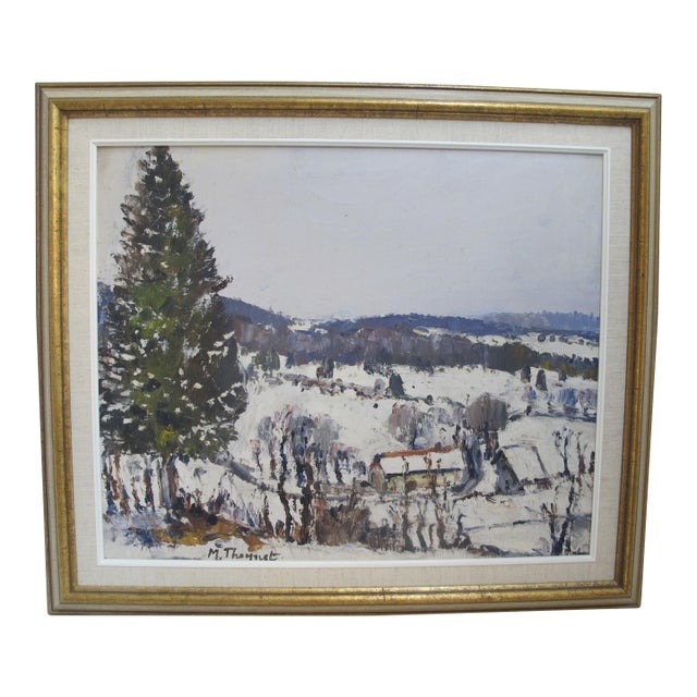Max Theynet Signed Impressionist Swiss Rural Winter Landscape Oil Painting For Sale