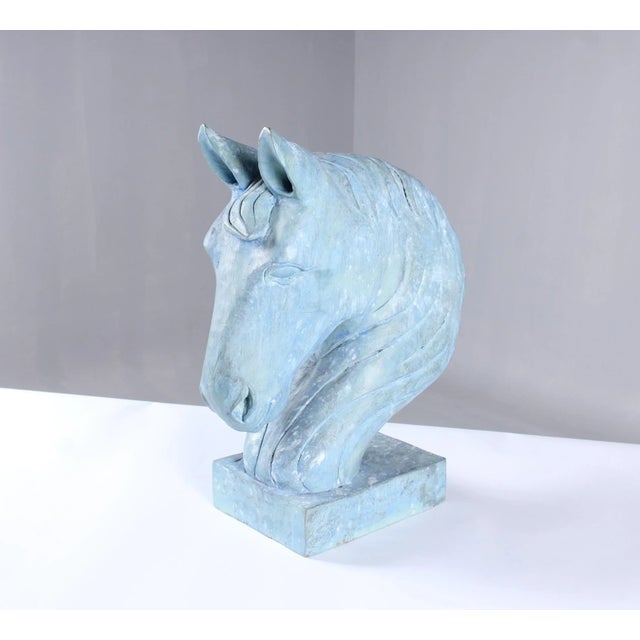 Blue Blue Horse Head Sculpture, Carved Wood For Sale - Image 8 of 9