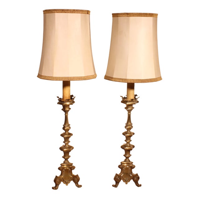 Electrified Bronze Candlesticks, Italy, 17th Century, Set of 2 For Sale