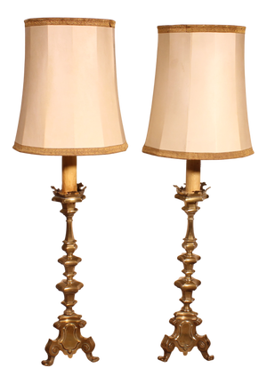 Electrified Bronze Candlesticks, Italy, 17th Century, Set of 2