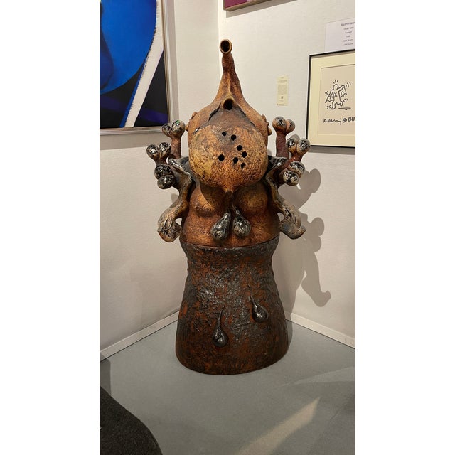 Important and remarkable anthropomorphic sculpture created by yves rhaye around 1970. Terracotta-type glazed ceramic,...