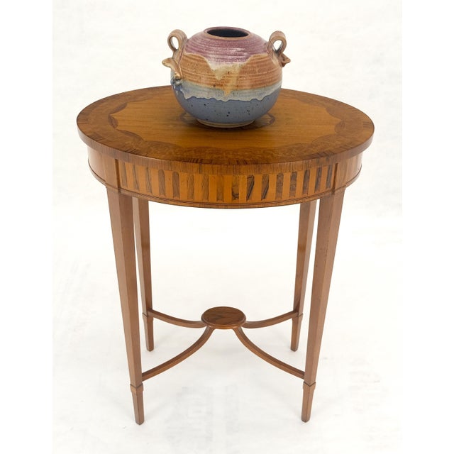 Fine Inlaid Oval Top Adams Style Tapered Legs Lamp Side Table Stand MINT For Sale - Image 9 of 12