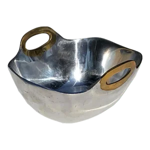 1980s Brutalist Style Bowl in Aluminum and Brass, Attributed to David Marshall