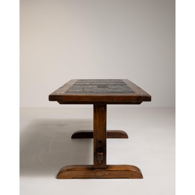 1970s Oak Dining Table with Stone Top in Original Patina For Sale - Image 4 of 11