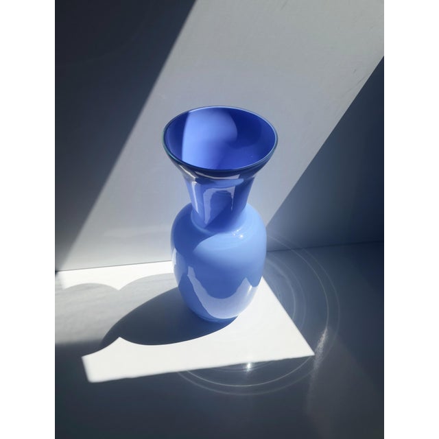 Mid-Century Modern Vintage Italian Blue Opal Glass Vase, 1980s For Sale - Image 3 of 6