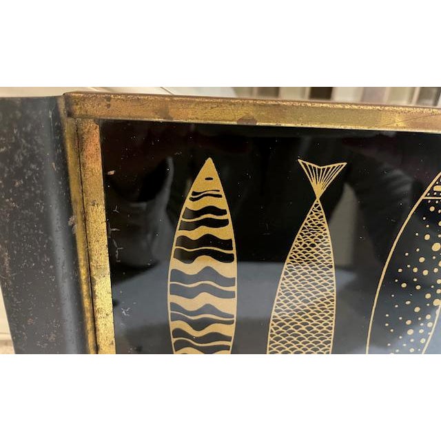 Mid-Century Modern 1950s Fred Press Black & Gold Glass Fish Tray For Sale - Image 3 of 4