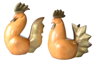 Wooden Rooster & Chicken Figurines - A Pair