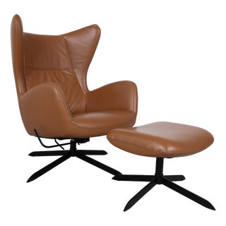 Set of Leather Solo Armchair and Ottoman with Manual Function from Bolia For Sale