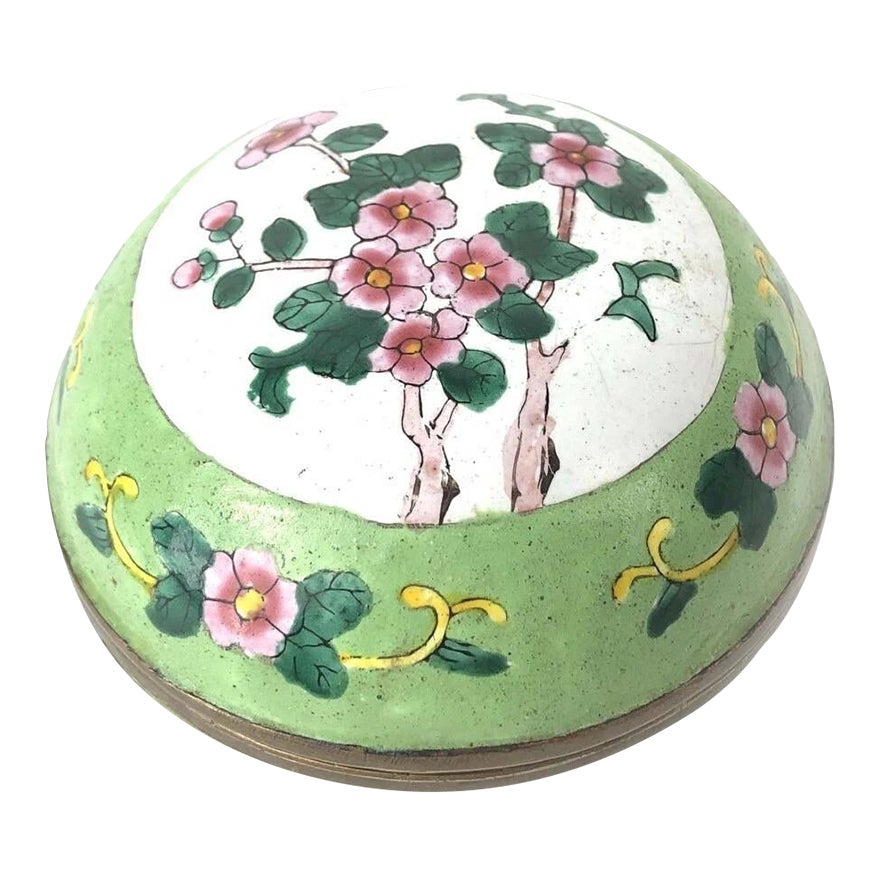 1980s Chinese Canton Enamel Petite Hand Painted Copper Lidded Box ...