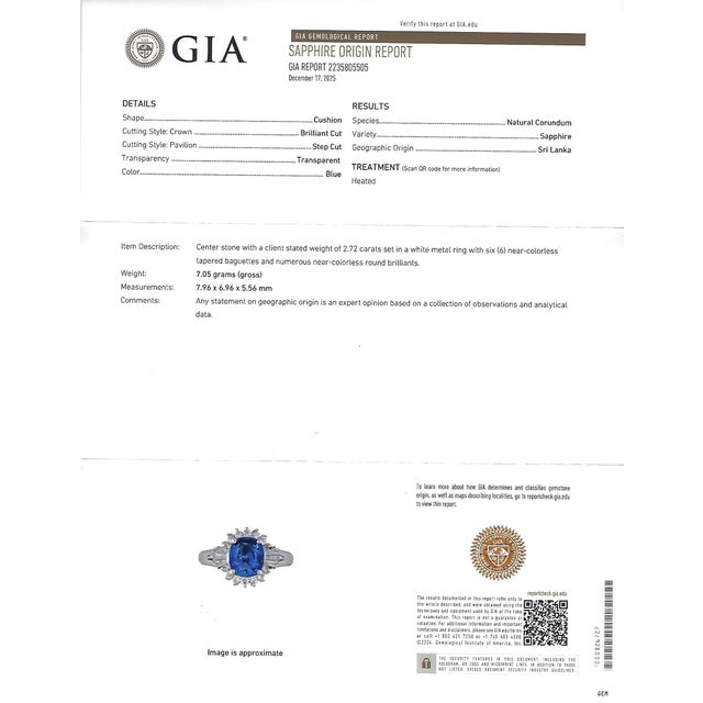 Title: Fine 2.72ct GIA Ceylon Sapphire & 0.55ct Diamond Platinum Ring Size 6.75 Age/Markings: Estate, weights marked...