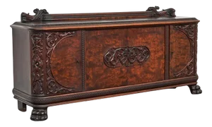 Sideboard in Carved Wood and Walnut Burl, 1940s