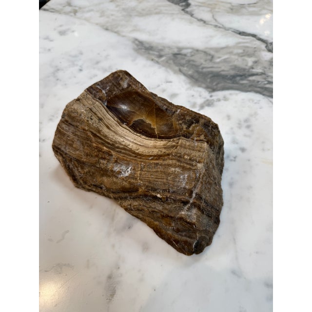 Vintage Hand-Carved Brown Marble Ashtray – Natural Raw-Edge Stone For Sale - Image 4 of 6
