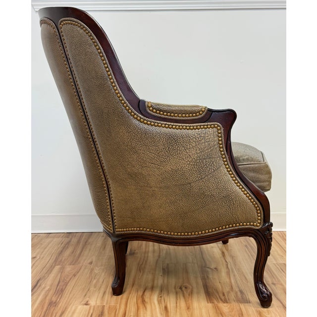 Late 20th Century Vintage Hancock & Moore Gray Leather Bergere Chair For Sale - Image 5 of 13