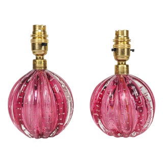 Vintage Pink Bullicante Murano Glass Table Lamps by Archimede Seguso, 1960s, Set of 2 For Sale