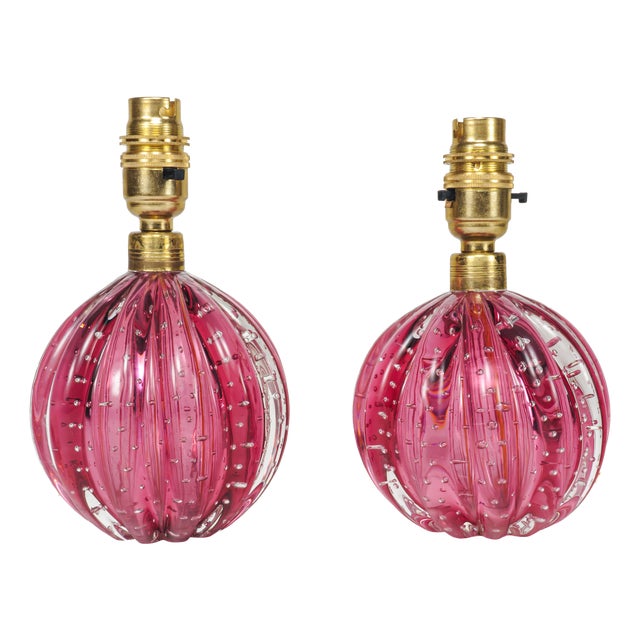 Vintage Pink Bullicante Murano Glass Table Lamps by Archimede Seguso, 1960s, Set of 2 For Sale