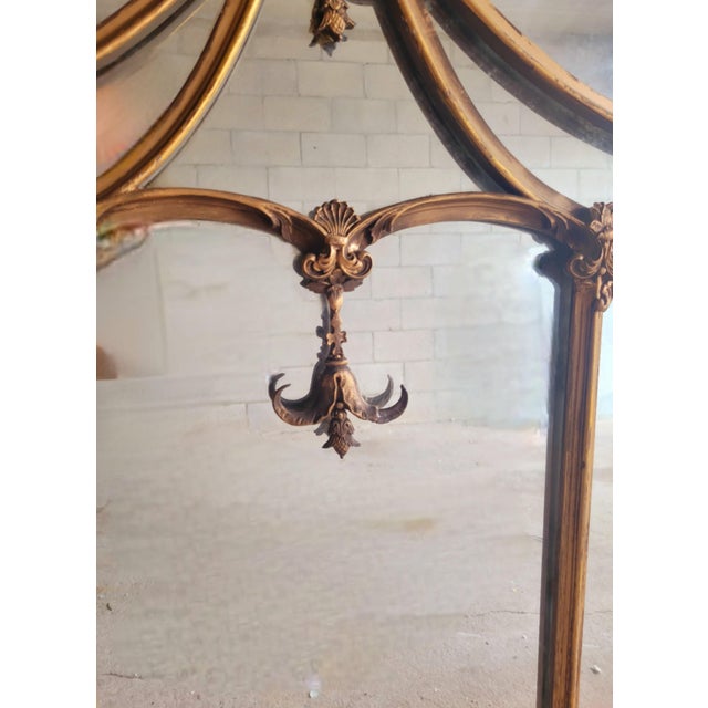 Monumental Antique French Mahogany Black Gilt Gold Pagoda Early 20th Century Mantel Wall Mirror For Sale - Image 16 of 17