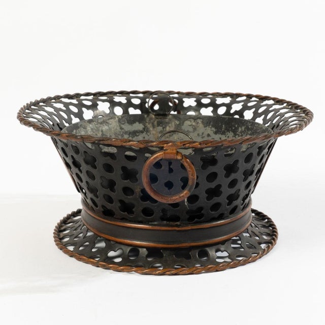 Mid 20th Century French Tole Painted Filigree Basket Planter For Sale - Image 11 of 12