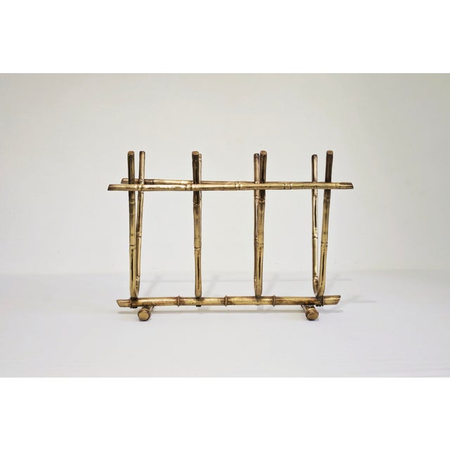 Gold Mid-Century Modern Bamboo-Effect Brass Magazine Rack, Italy, 1970s For Sale - Image 8 of 14