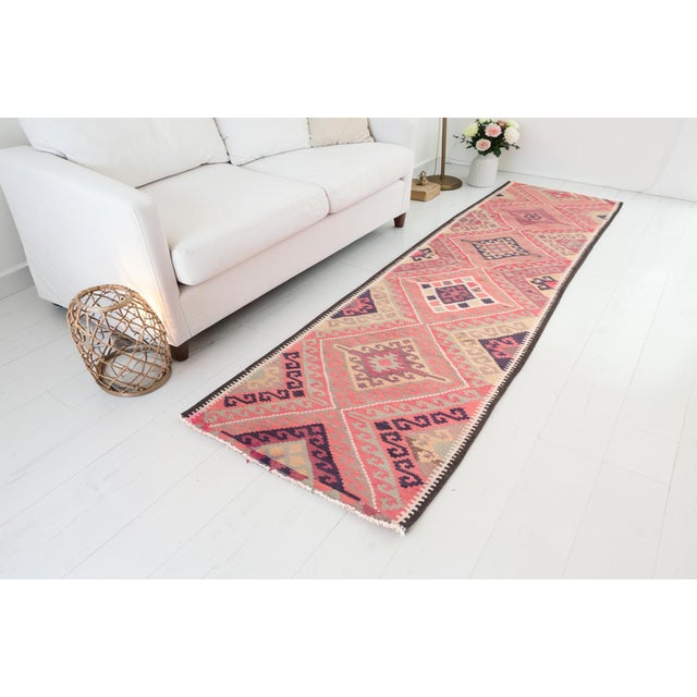 Textile Vintage Pink & Plum Kilim Runner For Sale - Image 7 of 10