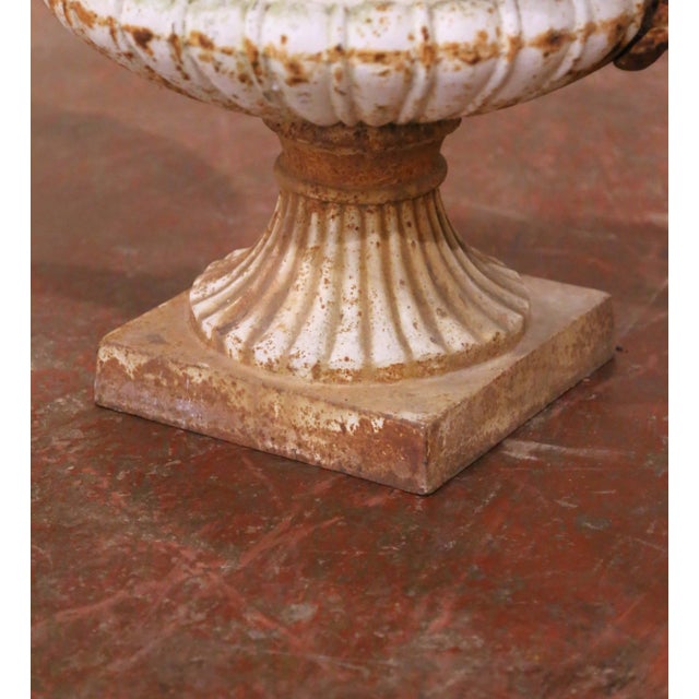 Pair of Early 20th Century French Painted Iron Chambord Garden Urn Planters For Sale - Image 11 of 13