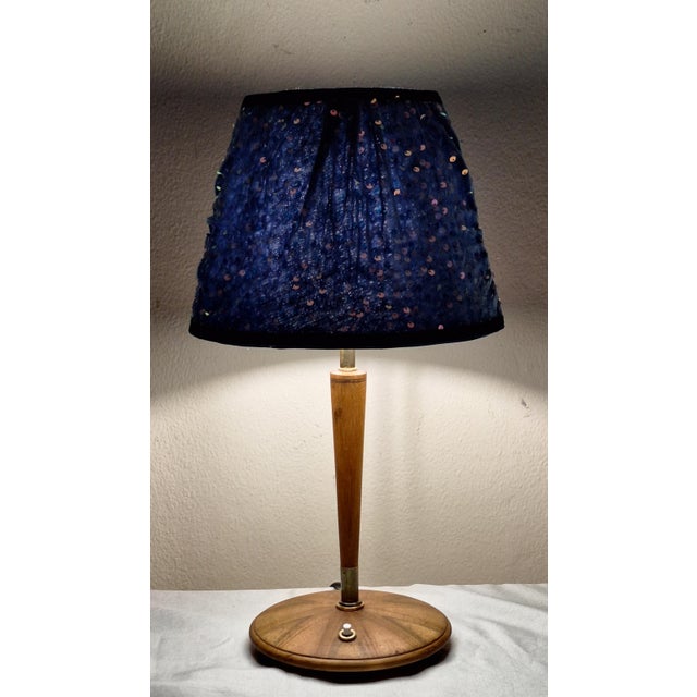 1930s Art Deco Table Lamp with Walnut Base and Fabric Shade, 1930s For Sale - Image 5 of 10