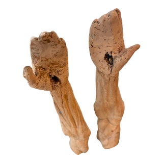 18th Century Italian or Spanish Carved Wood Arms With Stigmata on Stand For Sale