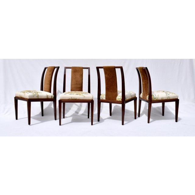 Set of 6 Mahogany dining chairs for Parzinger Originals newly upholstered in Brunschwig & Fils woven Chinoiserie fabric....