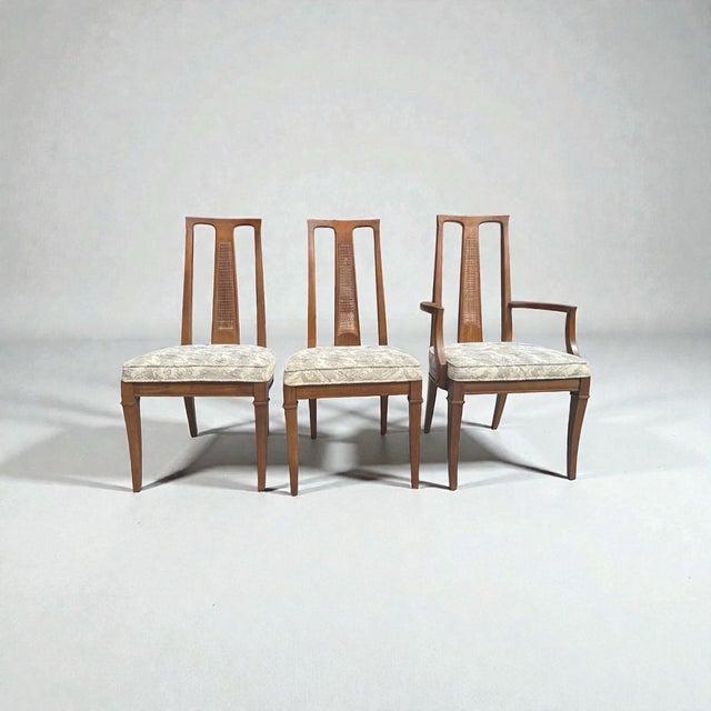 Chairish Product Description: This elegant set of six Mid-Century Modern dining chairs is from the highly regarded Triune...