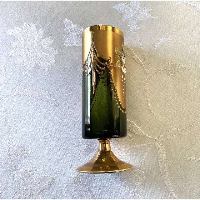 1950s Mid-Century, Blown Glass Cocktail Glasses, Salviati Murano Attributed, Green & Gold, Cylindrical Shape, Short Stem- Set of 11 For Sale - Image 15 of 17