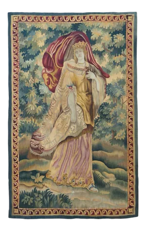 Antique 19th Century Figurative French Aubusson Royalty Queen Tapestry