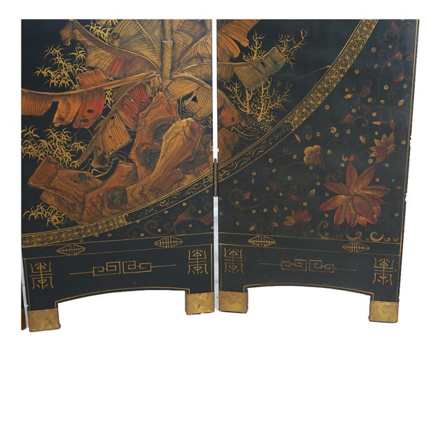 Antique Japanese Ebonized Chinoiserie Decorated Four-Panel Circular Screen C1920 For Sale - Image 10 of 18