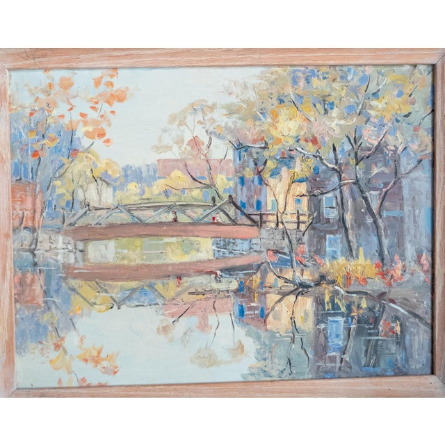 We are selling this early 20th century colorful impressionistic painting. This painting is executed in oil on cardboard...
