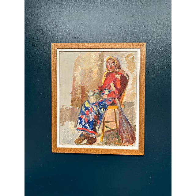 Svan Wallquist, Woman with Broom and Teapot, 1950s, Oil on Panel, Framed For Sale - Image 14 of 18
