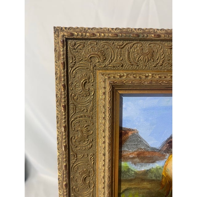 American Pair of Small Western Cowboy & Horse Paintings in Ornate Gold Wood Frames - Unsigned Unknown Artist For Sale - Image 3 of 7