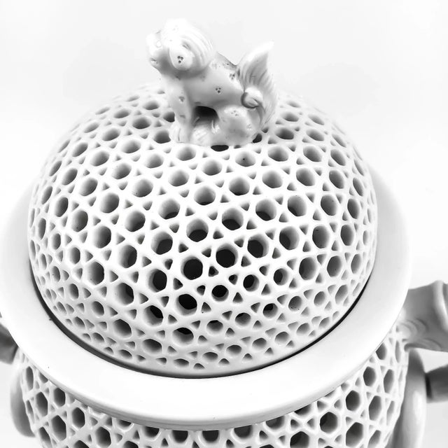 Chinese Chinese Covered Incense Burner Dragon Handles For Sale - Image 3 of 12