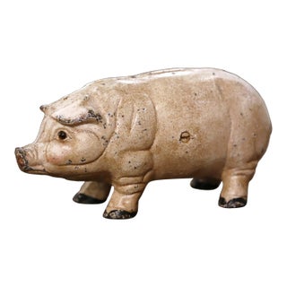 Mid-Century French Painted Cast Iron Piggy Bank Sculpture For Sale