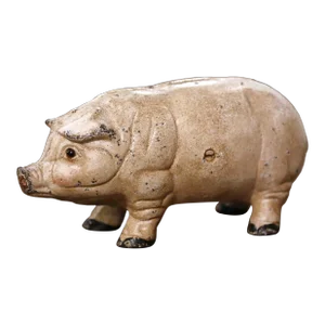Mid-Century French Painted Cast Iron Piggy Bank Sculpture