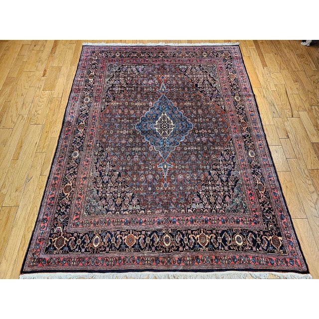 Vintage Persian Bibikabad Rug, Hand-Knotted Wool, Herati Geometric Pattern, Rust Red & Blue, 9x12 For Sale - Image 9 of 18