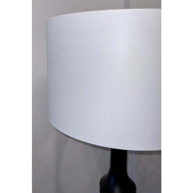 Modern Large Scale Black and Brass Bamboo Metal Table Lamps Pair For Sale - Image 3 of 5