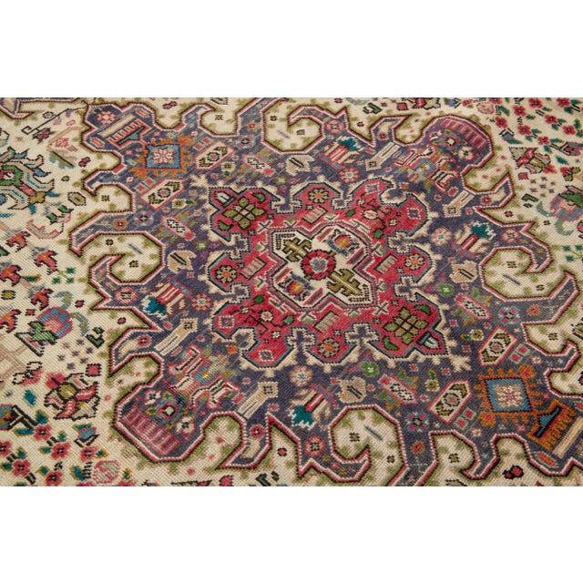 Beige Persian Shiraz Handmade Wool Rug With Allover Floral Motif For Sale - Image 4 of 8