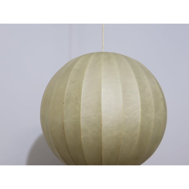 1970s Italian Cocoon Globe Pendant Lamp with Teak Details, 1970s For Sale - Image 5 of 11