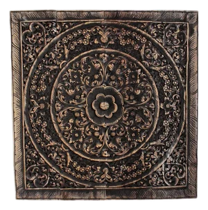 Antique Burn 48" Square Boho Teak Carved Panel / Headboard
