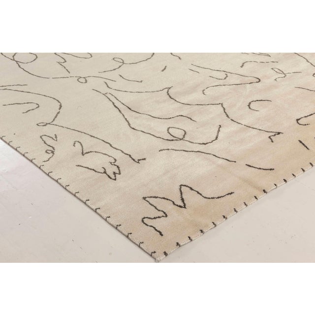 Modern Jean Cocteau-Inspired Abstract Gray Silk Oversized Rug "Graffito" For Sale In New York - Image 6 of 7