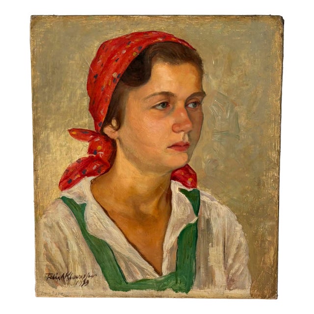 Farmer Woman with Red Headscarf, 1939, Oil on Canvas For Sale