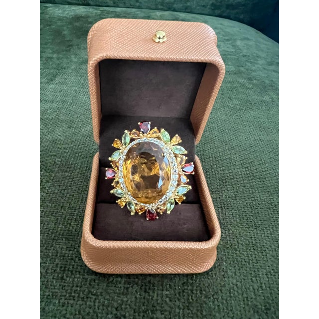 Yellow Bochic “Orient” Vintage Citrine, Peridot & Rhodolite Ring Set In 18K Gold & Silv For Sale - Image 8 of 15