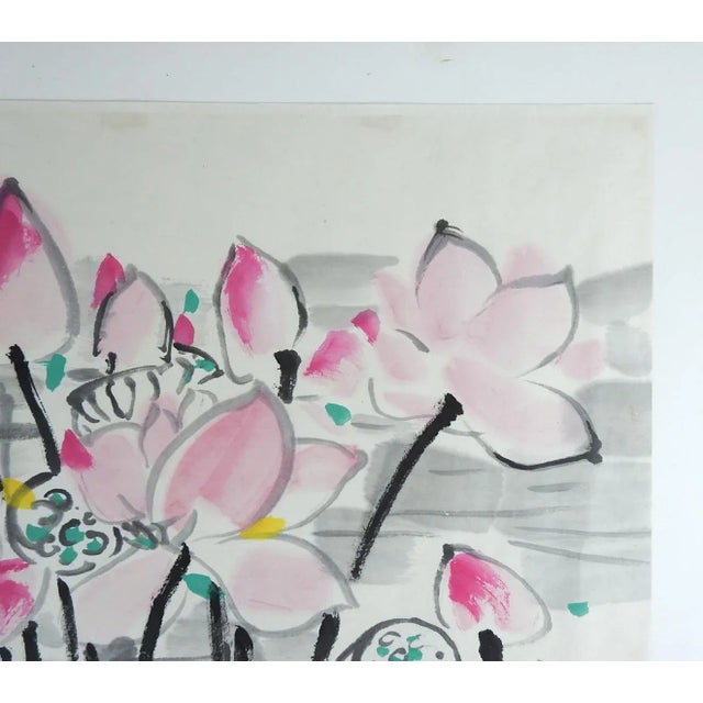 Contemporary Water Lotus Blossom Painting in the Style of Wu Guanzhong For Sale - Image 3 of 8