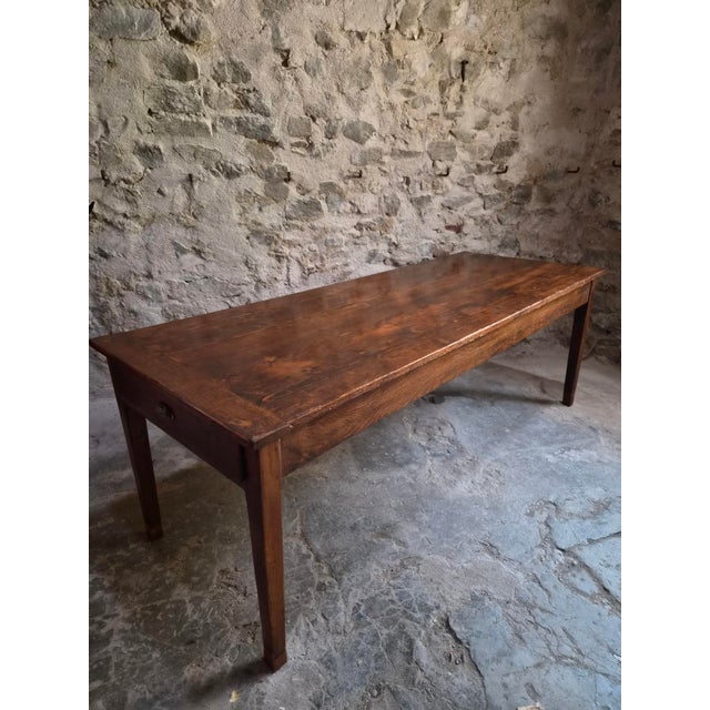 Antique French Farmhouse Dining Table with Two Drawers in Oak & Pine, 1880s For Sale - Image 4 of 18