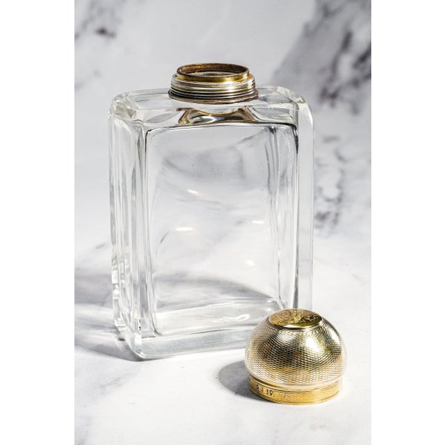 Glass Unusual English Crystal Antique Scent Perfume Cologne Bottle Sterling Silver Engine Turned Lid Victorian Luxury Home Decor For Sale - Image 7 of 11